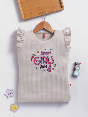 Here&Now X Game Begins Girls Cotton Blend Raglan Top(Brown, Pack of 1)