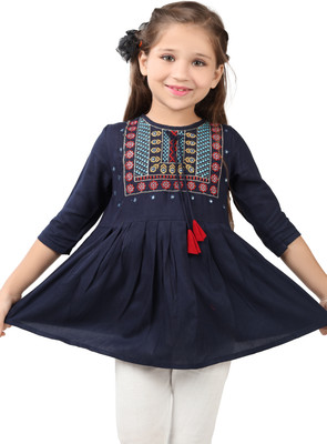 Ishti Girls Casual Rayon A-line Top(Blue, Pack of 1)