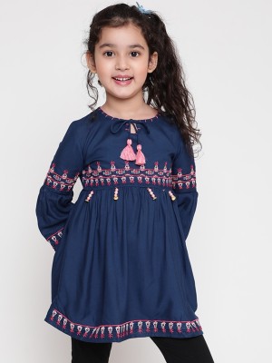 Niya Girls Casual Rayon A-line Top(Dark Blue, Pack of 1)