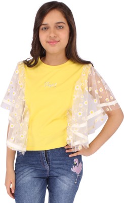 Cutecumber Girls Casual Polycotton Crop Top(Yellow, Pack of 1)