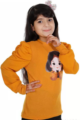 Karl Foerster Girls Casual Cotton Blend Top(Yellow, Pack of 1)