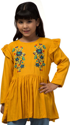 Wahoo Girls Rayon Overlap Top(Yellow, Pack of 1)