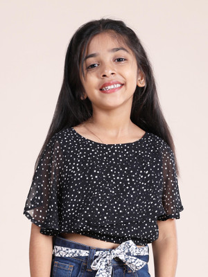 KiddoPanti Girls Casual Polyester Crop Top(Black, Pack of 1)