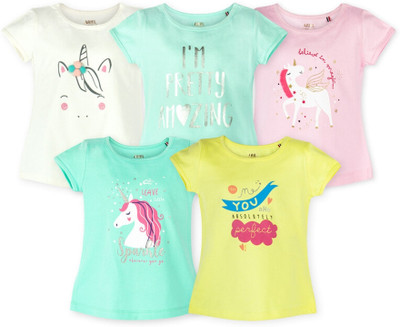 Ariel Girls Casual Pure Cotton Top(Multicolor, Pack of 5)