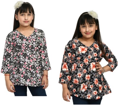 IndiWeaves Girls Casual Crepe Top(Multicolor, Pack of 2)