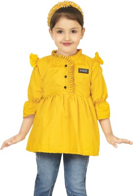 NXG Girls Casual Cotton Blend Tunic Top(Yellow, Pack of 1)