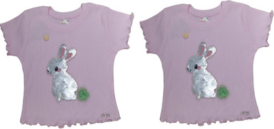 KETI MINI Girls Casual Pure Cotton Top(Pink, Pack of 2)