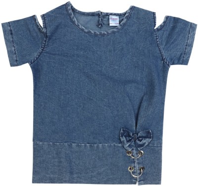 V-MART Girls Casual Denim Top(Blue, Pack of 1)