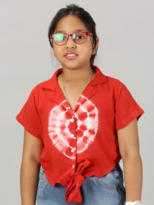 KiddoPanti Girls Casual Rayon Woven Top(Red, Pack of 1)
