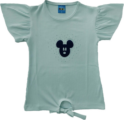 Little Funniky Girls Cotton Lycra Blend Loop Knit Top(Light Blue, Pack of 1)
