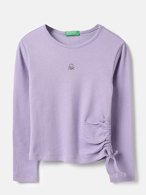 United Colors of Benetton Girls Casual Cotton Blend Top(Purple, Pack of 1)