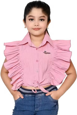 Eliza Dresses Girls Party Cotton Blend Shirt Style Top(Pink, Pack of 1)