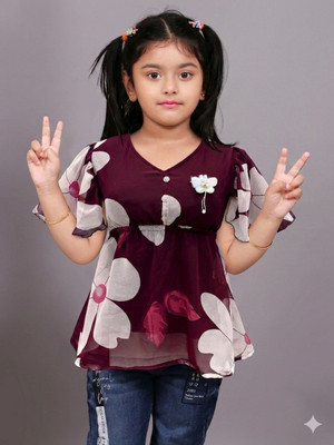 mkgarments Girls Casual Chiffon Top(Maroon, Pack of 1)