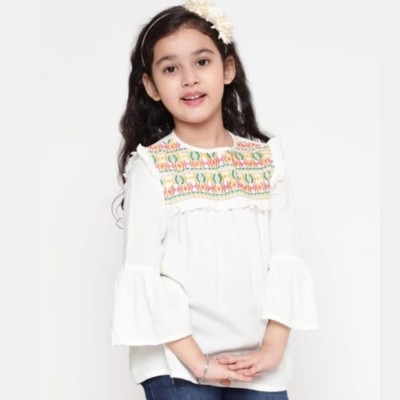 Wahoo Girls Casual Rayon Tunic Top(White, Pack of 1)