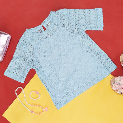 Pantaloons Junior Girls Casual Pure Cotton A-line Top(Blue, Pack of 1)