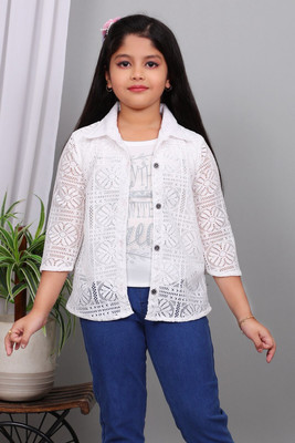 ChromaFashion Girls Party Net Top(White, Pack of 1)