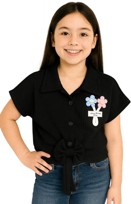 GRX Girls Casual Cotton Blend Shirt Style Top(Black, Pack of 1)