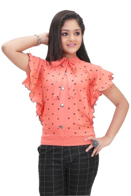 DHRITY Girls Casual Rayon Top(Orange, Pack of 1)