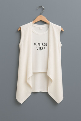 Pink Paradise Girls Casual Cotton Blend Layered Top(White, Pack of 1)