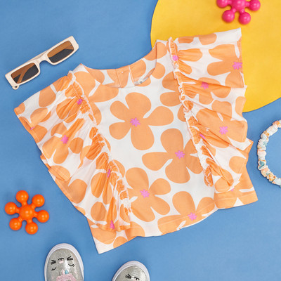 Pantaloons Junior Girls Casual Rayon Top(Orange, Pack of 1)