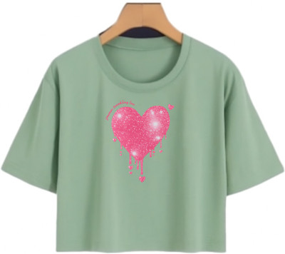 Loom & Line Girls Casual Cotton Blend Crop Top(Dark Green, Pack of 1)