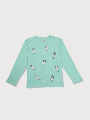 GINI & JONY Girls Cotton Blend Knit Top(Blue, Pack of 1)