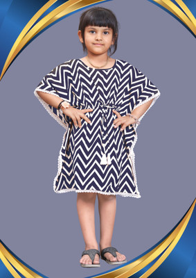 SELVIFAB Girls Crepe A-line Top(Blue, White, Pack of 1)
