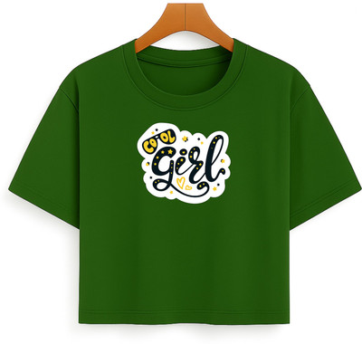 Loom & Line Girls Casual Cotton Blend Crop Top(Green, Pack of 1)