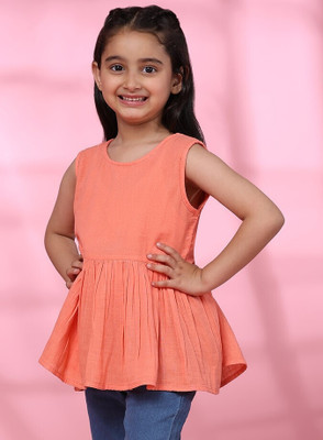 maaesa Girls Casual Pure Cotton Top(Pink, Pack of 1)