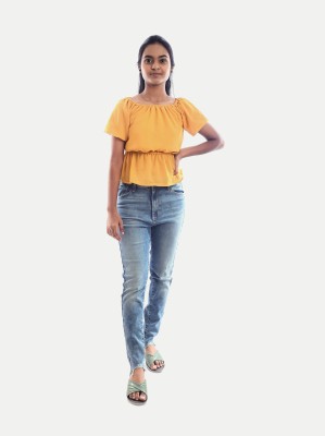 radprix Girls Casual Pure Cotton Fashion Sleeve Top(Yellow, Pack of 1)