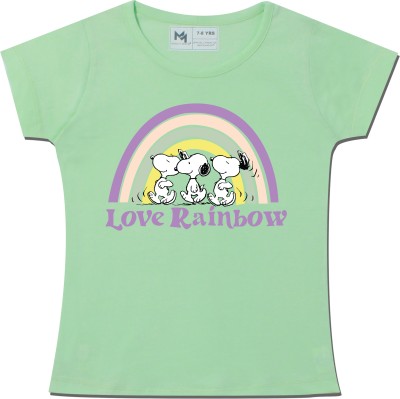 MINUTE MIRTH Baby Girls Printed Pure Cotton T Shirt(Green, Pack of 1)