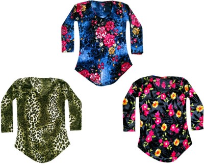 IndiWeaves Girls Casual Velvet Full Sleeve Top(Multicolor, Pack of 3)