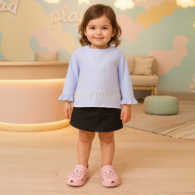 MINI KLUB Girls Casual Pure Cotton A-line Top(Blue, Pack of 1)