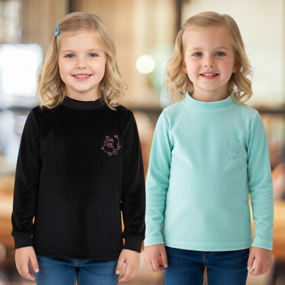 salvia Girls Casual Velvet Full Sleeve Top(Black, Blue, Pack of 2)
