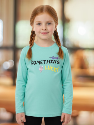 Pink Castle Girls Casual Cotton Lycra Blend Full Sleeve Top(Blue, Pack of 1)