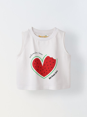 Spunkies Girls Casual Cotton Blend A-line Top(White, Pack of 1)