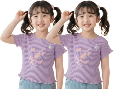 KETI MINI Baby Girls Casual Pure Cotton Top(Purple, Pack of 2)