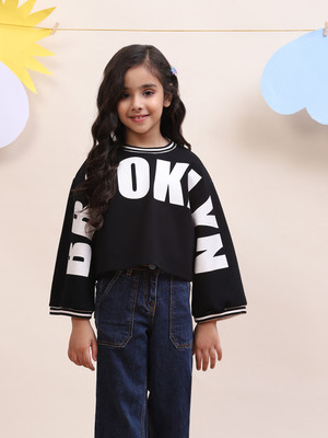 Spunkies Girls Casual Cotton Blend A-line Top(Black, Pack of 1)