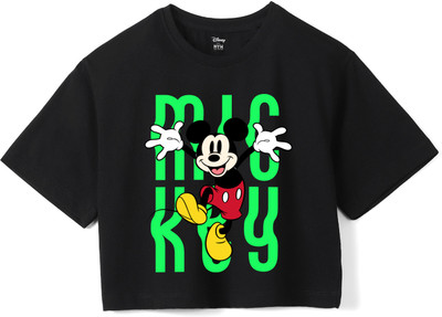 Disney By Wear Your Mind Girls Casual Pure Cotton Crop Top(Black, Pack of 1)