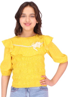 Cutecumber Girls Casual Georgette Top(Yellow, Pack of 1)