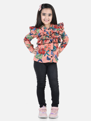 CUTIEKINS Girls Casual Polyester Ruffled Top(Multicolor, Pack of 1)