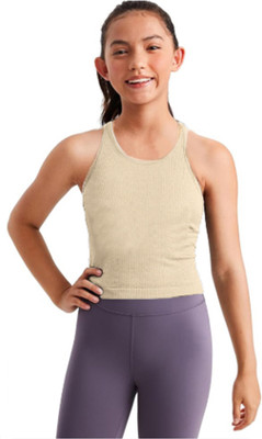 BRAAFEE Girls Casual Cotton Blend Crop Top(Beige, Pack of 1)