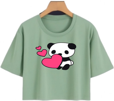 Loom & Line Girls Casual Cotton Blend Crop Top(Dark Green, Pack of 1)