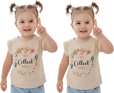 KETI MINI Girls Casual Pure Cotton Top(Beige, Pack of 2)