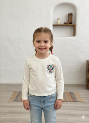 PINK CASTEL Girls Casual Lycra Blend Full Sleeve Top(White, Pack of 1)