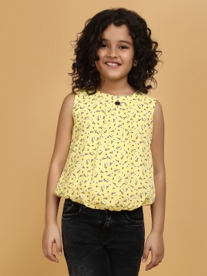 V-MART Girls Casual Rayon Top(Yellow, Pack of 1)