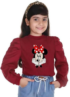 Lediverse Girls Party Cotton Lycra Blend Top(Maroon, Pack of 1)