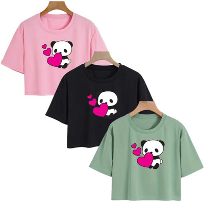 Mishti Fashion Girls Casual Cotton Blend Crop Top(Multicolor, Pack of 2)