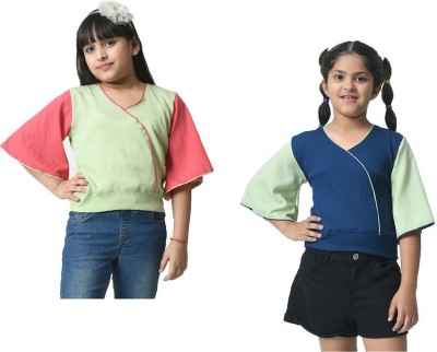 IndiWeaves Girls Casual Crepe Crop Top(Multicolor, Pack of 2)