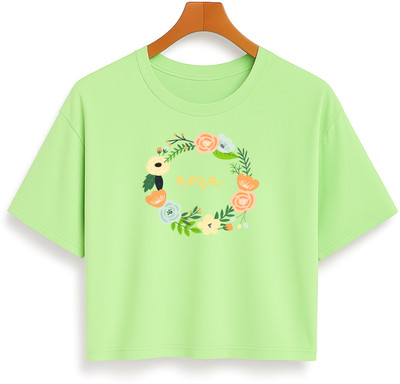 Loom & Line Girls Casual Cotton Blend Crop Top(Light Green, Pack of 1)